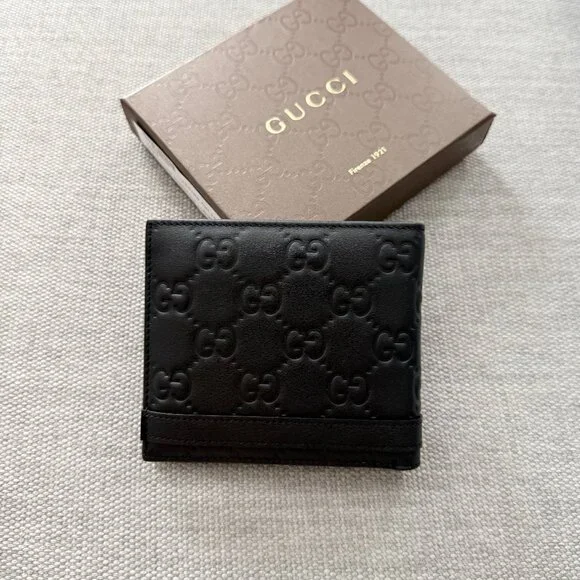 New Gucci Bifold Black Guccissima Leather Bifold Wallet